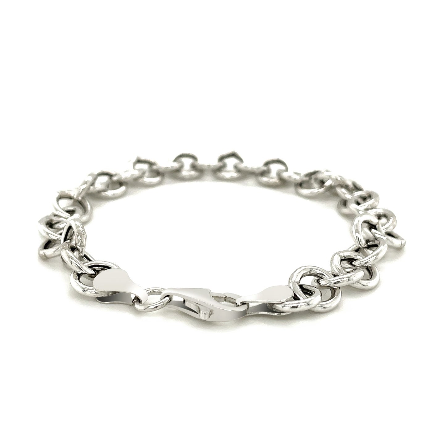 Sterling Silver Rolo Style Polished Charm Bracelet with Rhodium Plating(8.15 mm)