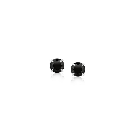 14k White Gold Stud Earrings with Black Cubic Zirconia(4mm)