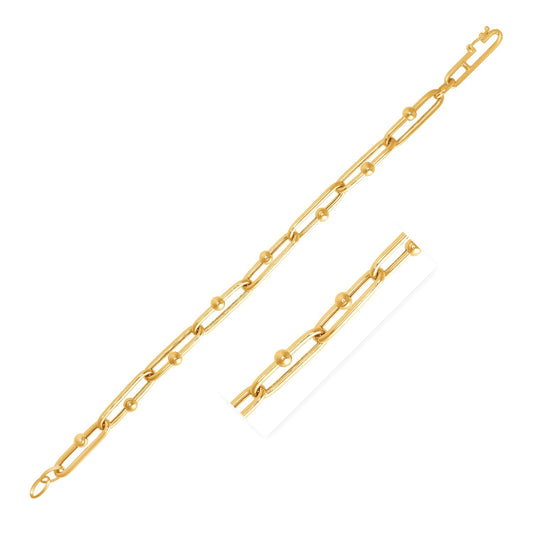 14k Yellow Gold 7 3/4 inch Beaded Oval Chain Bracelet (7.20 mm)