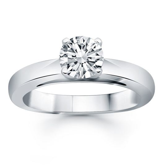 14k White Gold Classic Wide Band Cathedral Solitaire Engagement Ring (1/2 cttw)
