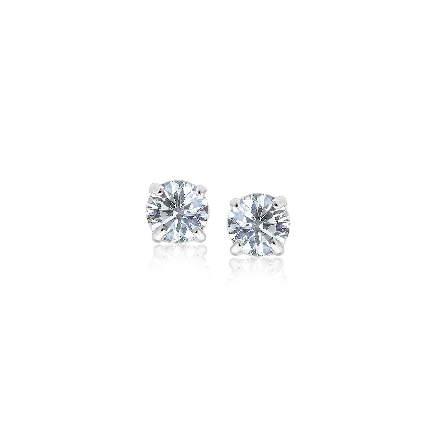 Sterling Silver 3mm Stud Earrings with White Hue Faceted Cubic Zirconia