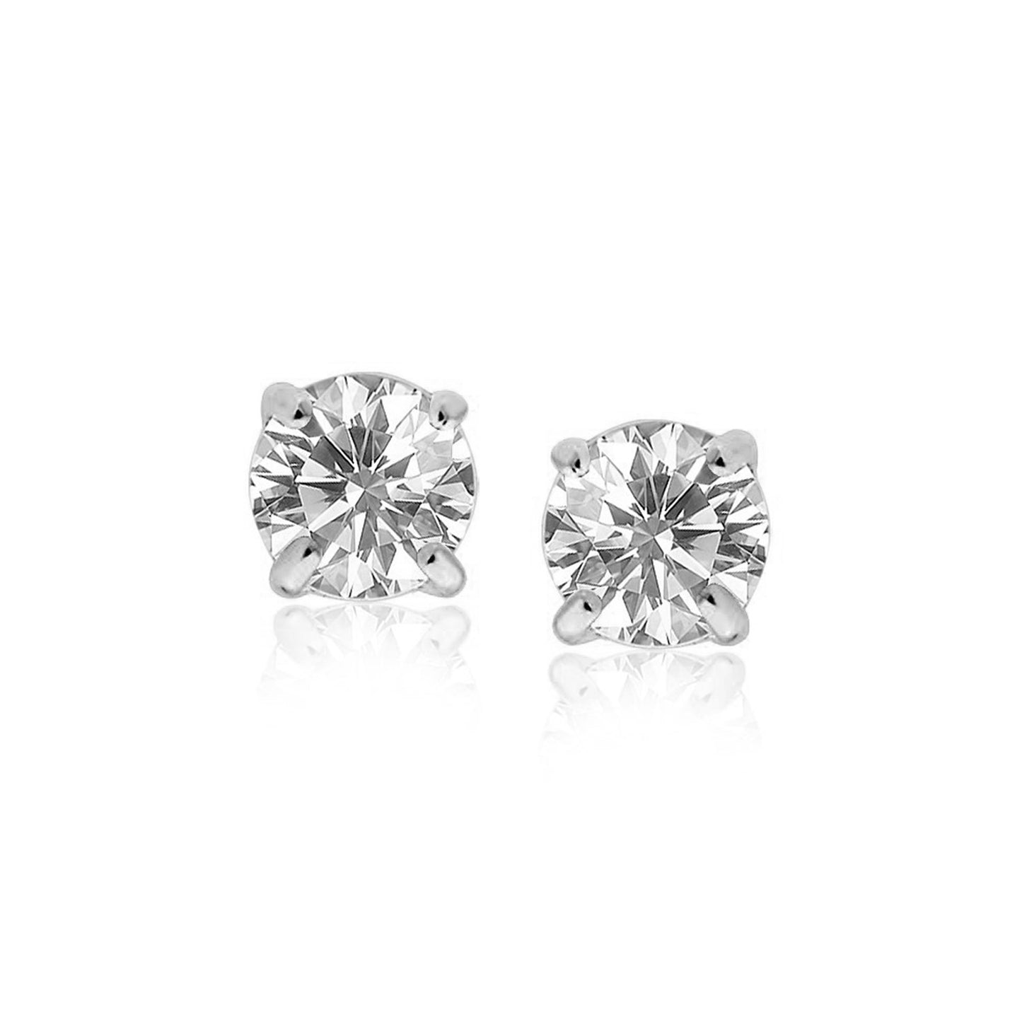 14k White Gold 7mm Stud Earrings with White Hue Faceted Cubic Zirconia