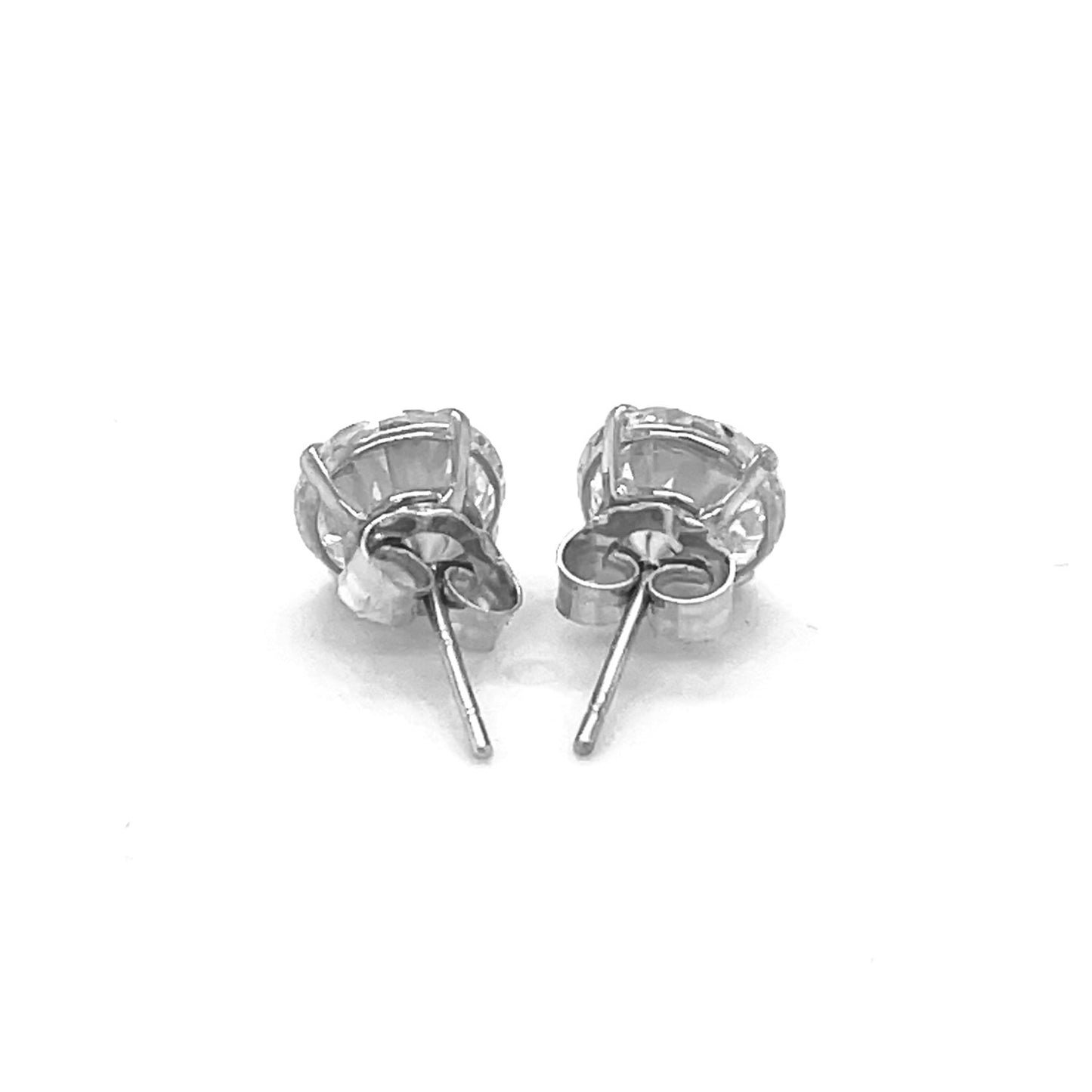 14k White Gold 7mm Stud Earrings with White Hue Faceted Cubic Zirconia