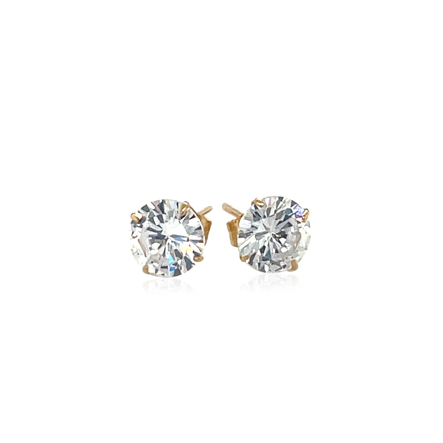 14k Yellow Gold 6mm Stud Earrings with White Hue Faceted Cubic Zirconia