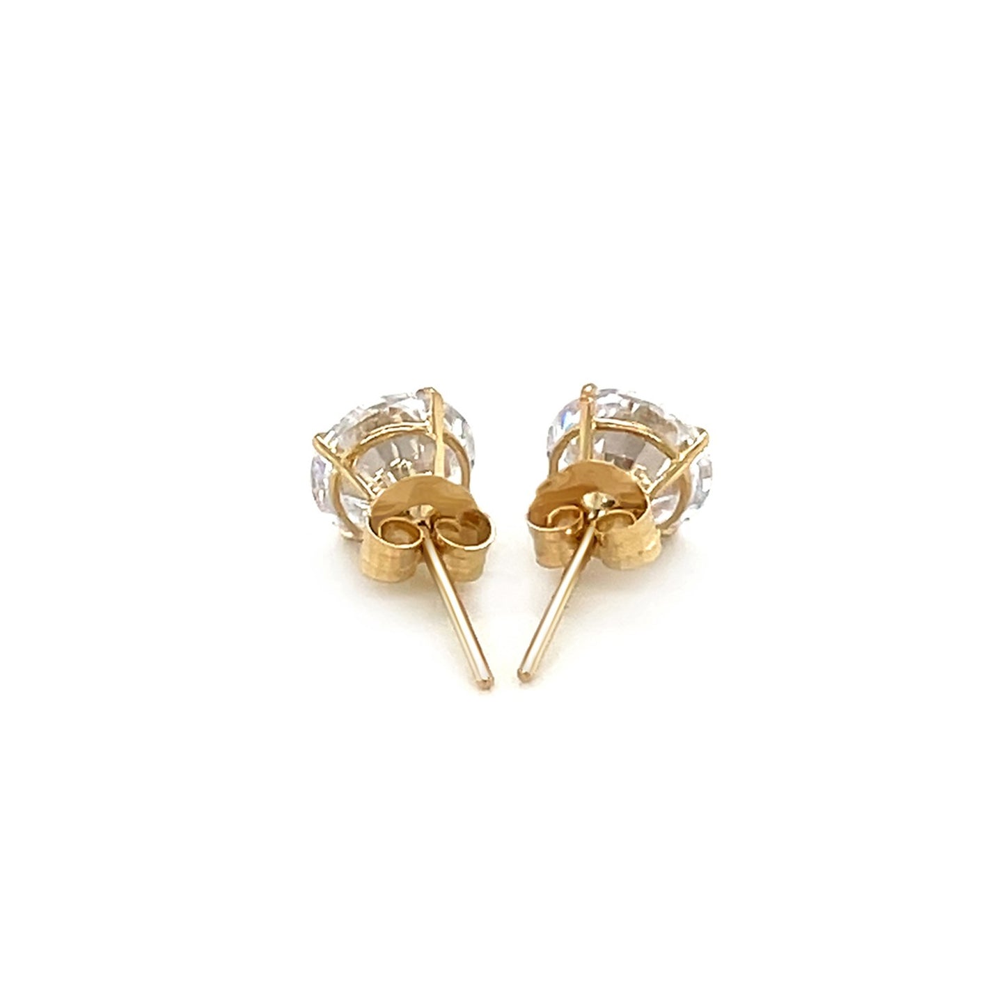 14k Yellow Gold 6mm Stud Earrings with White Hue Faceted Cubic Zirconia