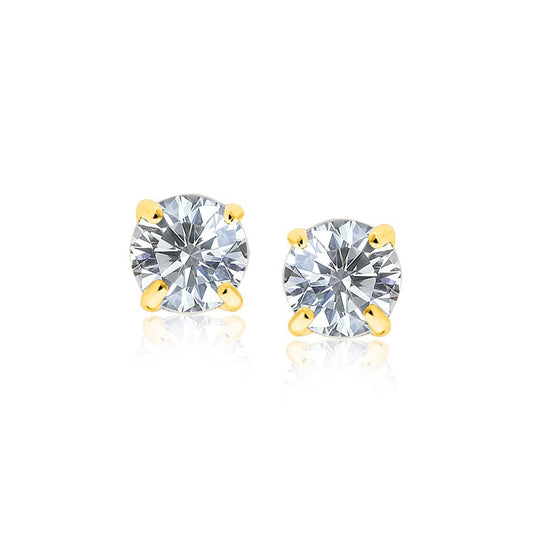 14k Yellow Gold 7mm Stud Earrings with White Hue Faceted Cubic Zirconia