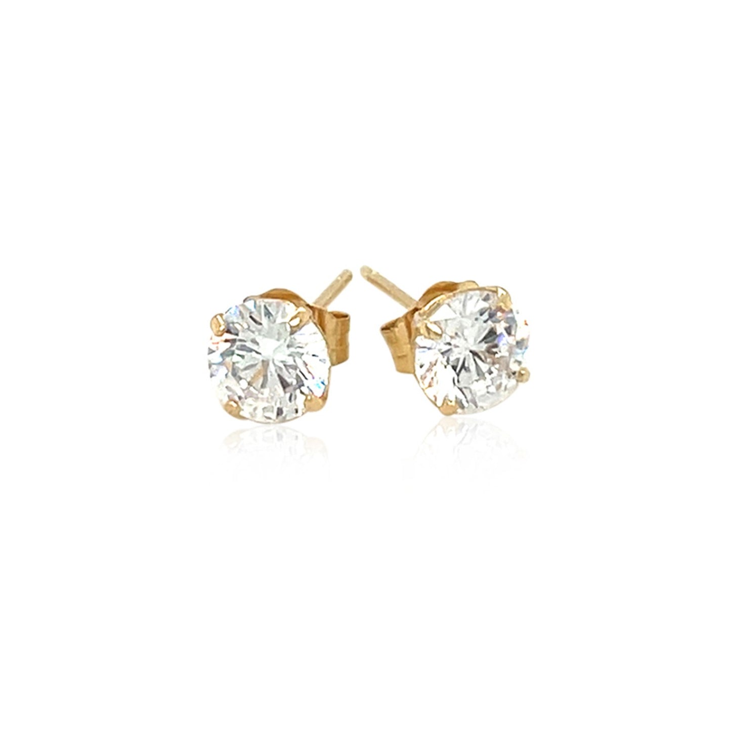 14k Yellow Gold 5mm Stud Earrings with White Hue Faceted Cubic Zirconia