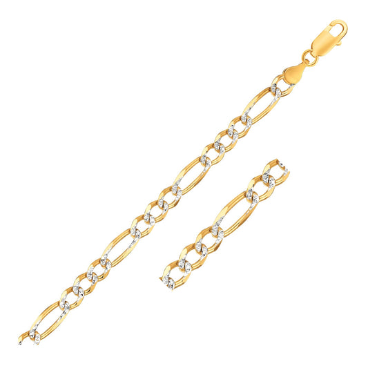 7.0mm 14K Two Tone Solid Pave Figaro Bracelet