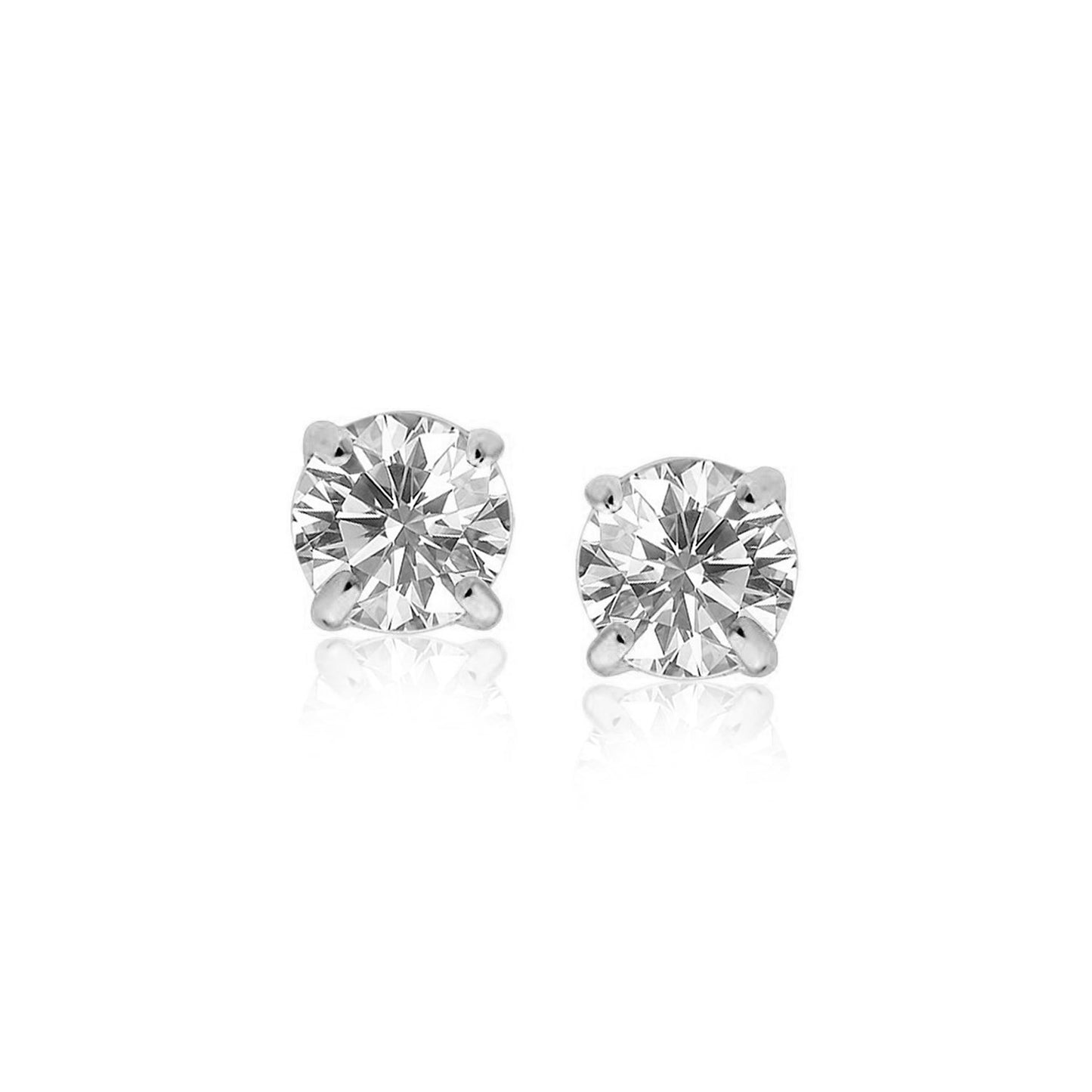 14k White Gold 6mm Stud Earrings with White Hue Faceted Cubic Zirconia