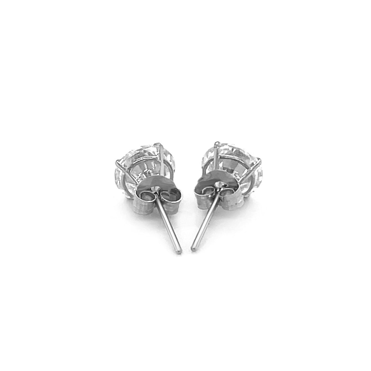 14k White Gold 6mm Stud Earrings with White Hue Faceted Cubic Zirconia