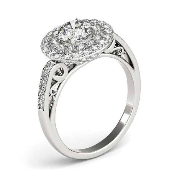 14k White Gold Diamond with Two-Row Pave Border Engagement Ring (2 cttw)