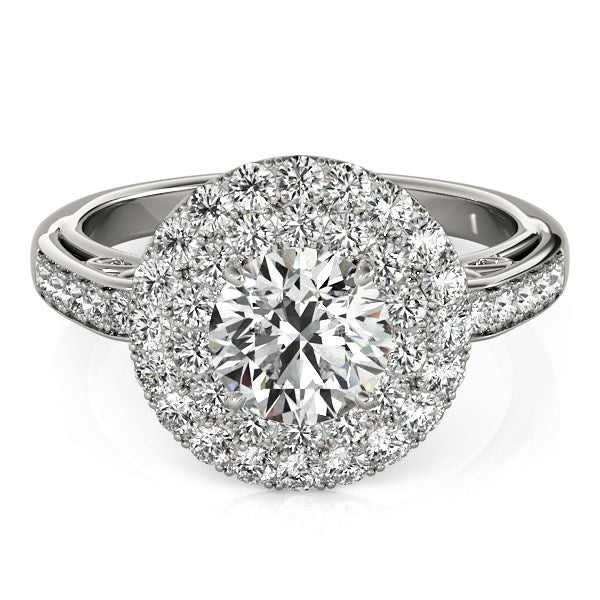 14k White Gold Diamond with Two-Row Pave Border Engagement Ring (2 cttw)